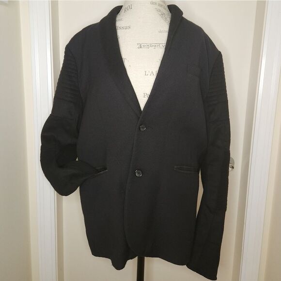 Wool Leather Bomber Blazer Moto Jacket - Picture 1 of 15